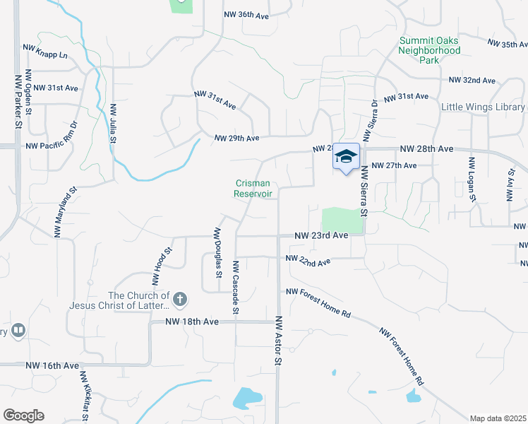 map of restaurants, bars, coffee shops, grocery stores, and more near 2543 Northwest 24th Circle in Camas