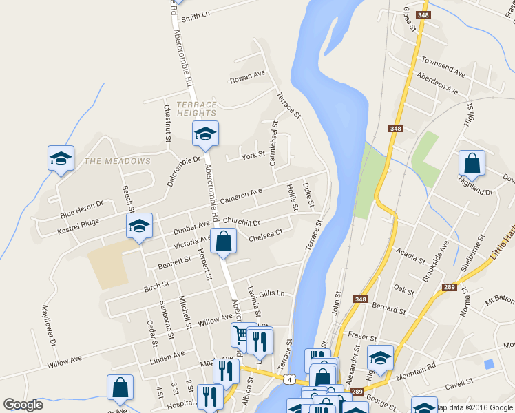 map of restaurants, bars, coffee shops, grocery stores, and more near 333 Queen Street in New Glasgow