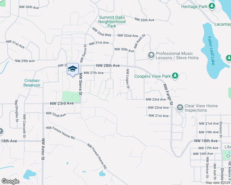 map of restaurants, bars, coffee shops, grocery stores, and more near 2428 Northwest Norwood Street in Camas
