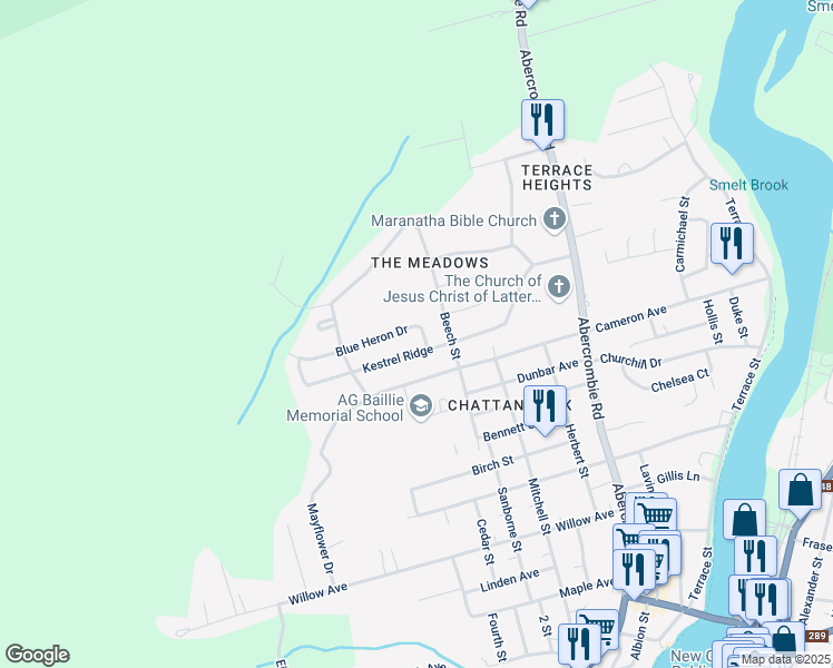 map of restaurants, bars, coffee shops, grocery stores, and more near 271 Blue Heron Drive in New Glasgow