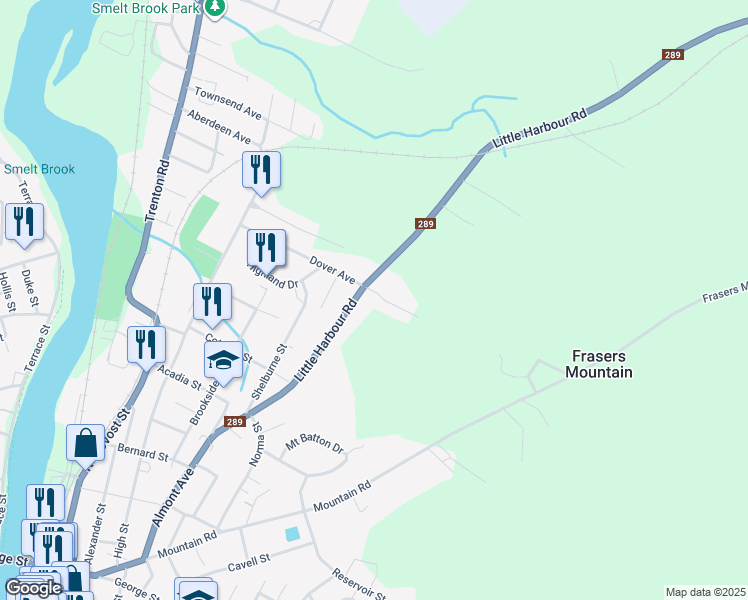 map of restaurants, bars, coffee shops, grocery stores, and more near 14 Lancaster Avenue in New Glasgow