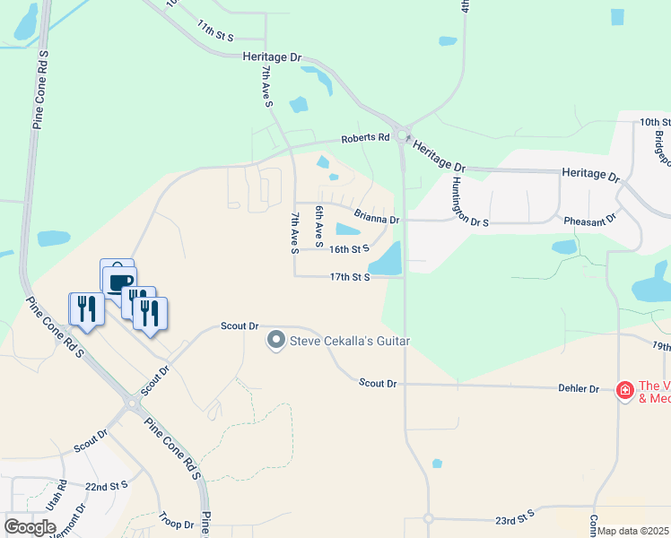 map of restaurants, bars, coffee shops, grocery stores, and more near 653 17th Street South in Sartell