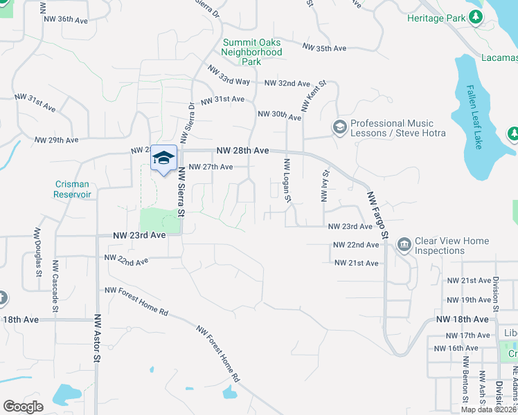 map of restaurants, bars, coffee shops, grocery stores, and more near 2448 Northwest Norwood Street in Camas