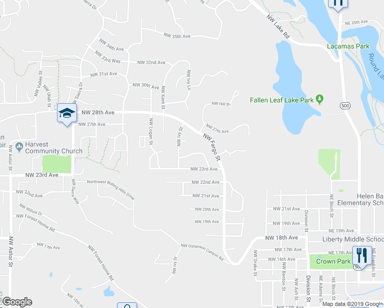 map of restaurants, bars, coffee shops, grocery stores, and more near 914 Northwest 24th Avenue in Camas