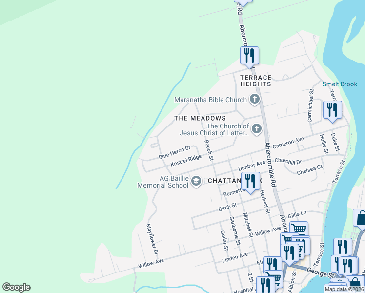 map of restaurants, bars, coffee shops, grocery stores, and more near 252 Blue Heron Drive in New Glasgow