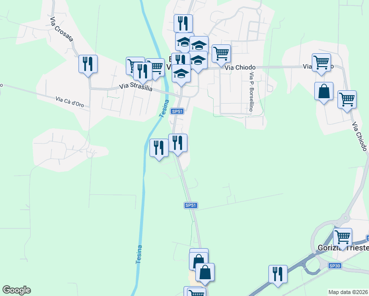 map of restaurants, bars, coffee shops, grocery stores, and more near 31 Via Zuccola in Bolzano Vicentino