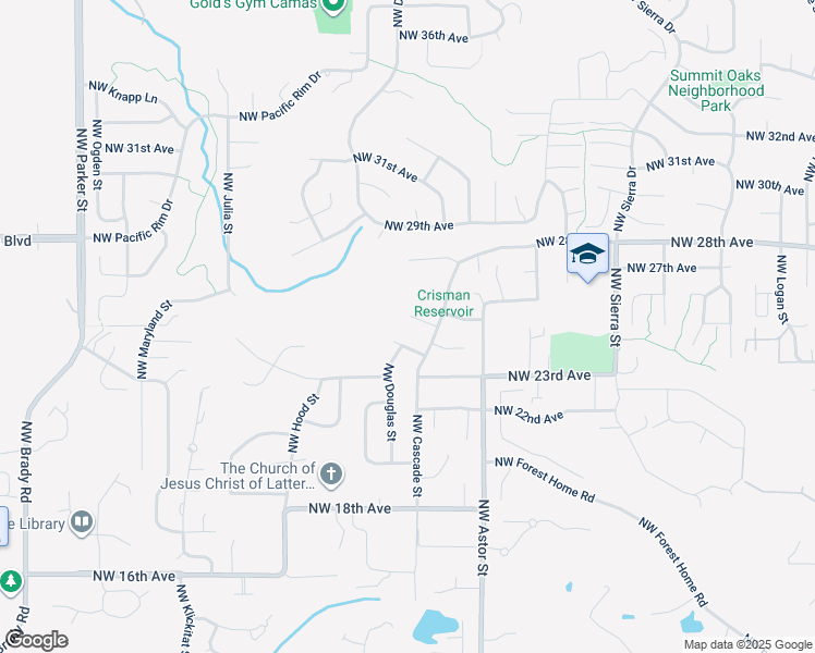 map of restaurants, bars, coffee shops, grocery stores, and more near 2718 Northwest 25th Circle in Camas