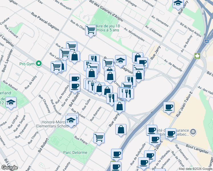 map of restaurants, bars, coffee shops, grocery stores, and more near 8225 Rue Lafrenaie in Montréal