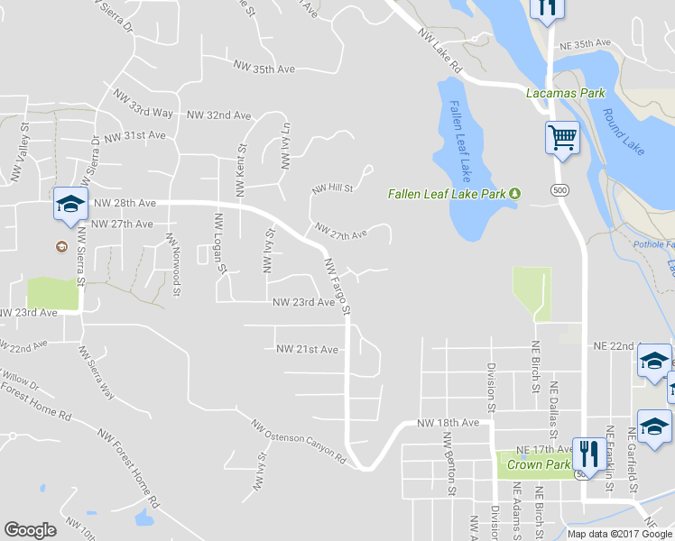 map of restaurants, bars, coffee shops, grocery stores, and more near 735 Northwest 24th Avenue in Camas