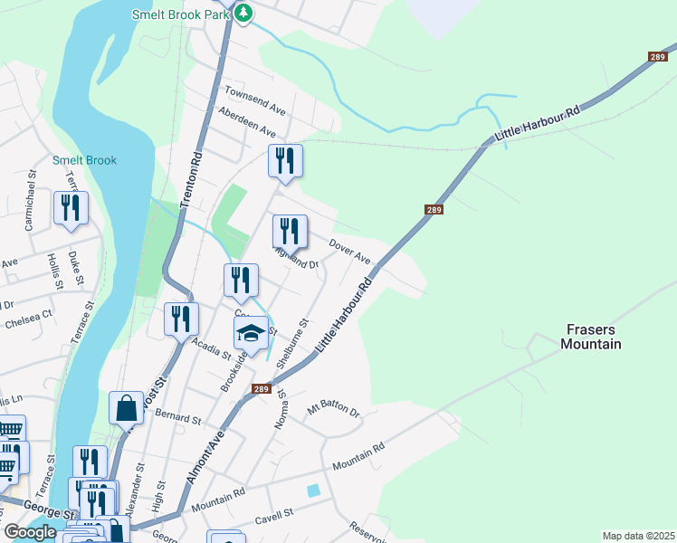 map of restaurants, bars, coffee shops, grocery stores, and more near 11 Maclaren Avenue in New Glasgow