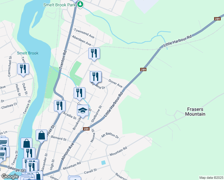 map of restaurants, bars, coffee shops, grocery stores, and more near 11 Maclaren Avenue in New Glasgow
