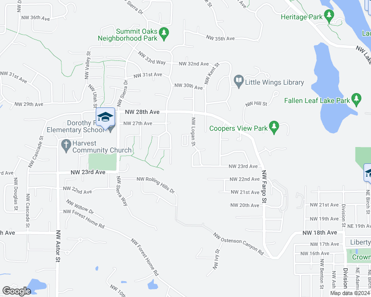 map of restaurants, bars, coffee shops, grocery stores, and more near 2428 Northwest Norwood Street in Camas