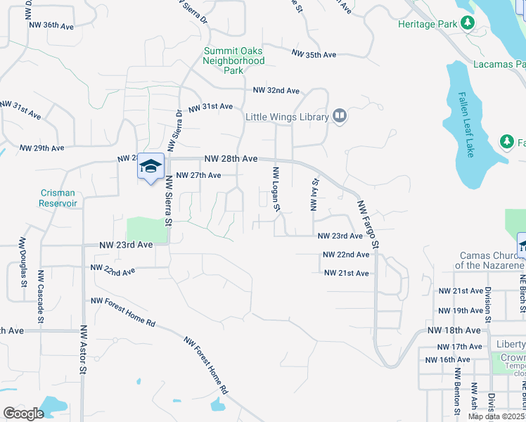 map of restaurants, bars, coffee shops, grocery stores, and more near 2428 Northwest Norwood Street in Camas