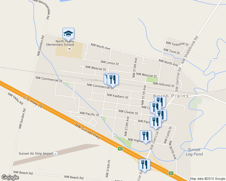 map of restaurants, bars, coffee shops, grocery stores, and more near 31500 Northwest Commercial Street in North Plains