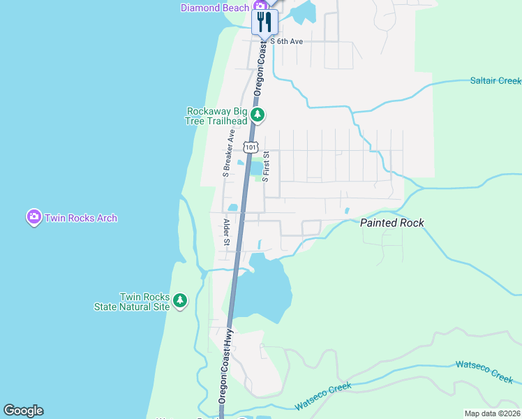 map of restaurants, bars, coffee shops, grocery stores, and more near 8080 South Minnehaha Street in Rockaway Beach