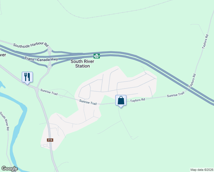 map of restaurants, bars, coffee shops, grocery stores, and more near 44 Liberty Lane in Antigonish