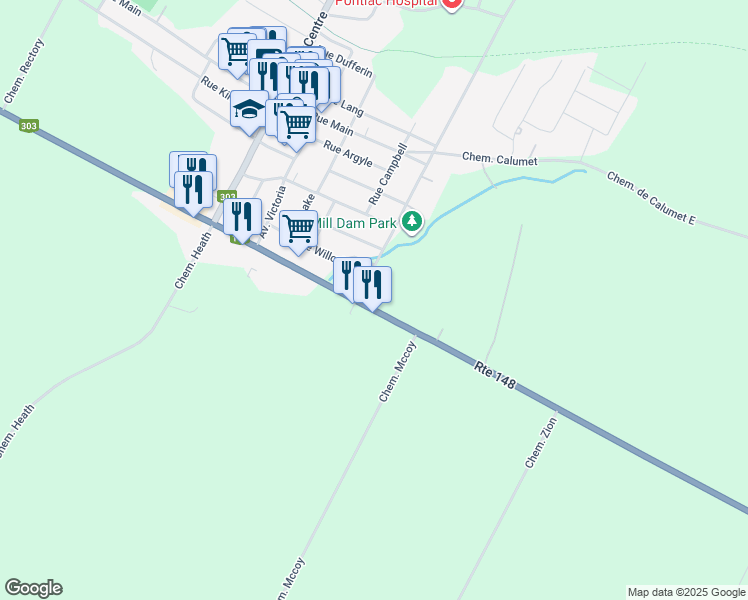 map of restaurants, bars, coffee shops, grocery stores, and more near 135 Québec 148 in Shawville