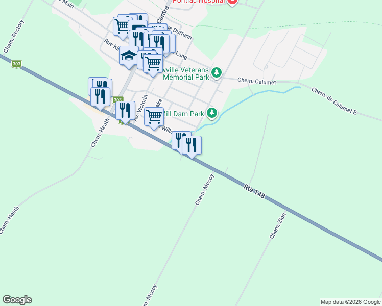 map of restaurants, bars, coffee shops, grocery stores, and more near 135 Québec 148 in Shawville