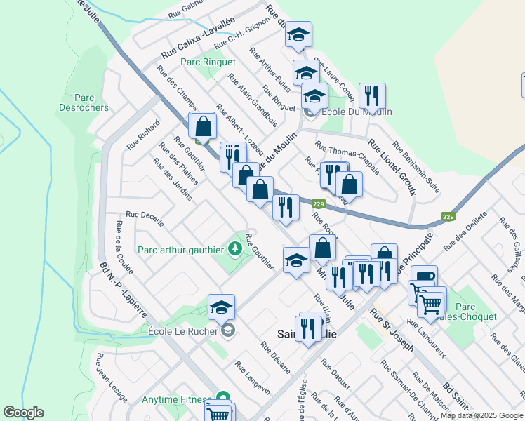 map of restaurants, bars, coffee shops, grocery stores, and more near 832 Montée Sainte Julie in Sainte-Julie