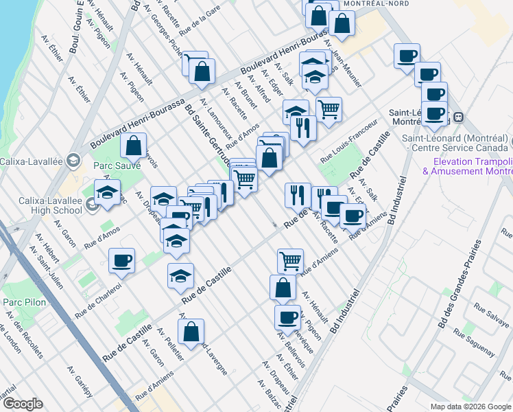 map of restaurants, bars, coffee shops, grocery stores, and more near 11018 Boulevard Sainte-Gertrude in Montréal