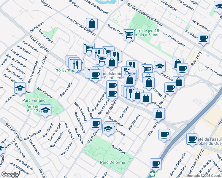 map of restaurants, bars, coffee shops, grocery stores, and more near in Montreal