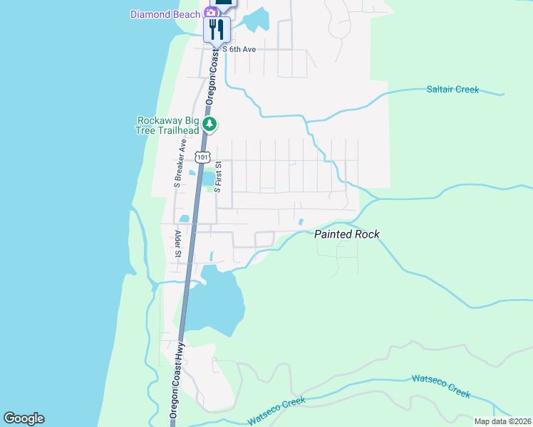 map of restaurants, bars, coffee shops, grocery stores, and more near 8470 South Victoria Avenue in Rockaway Beach