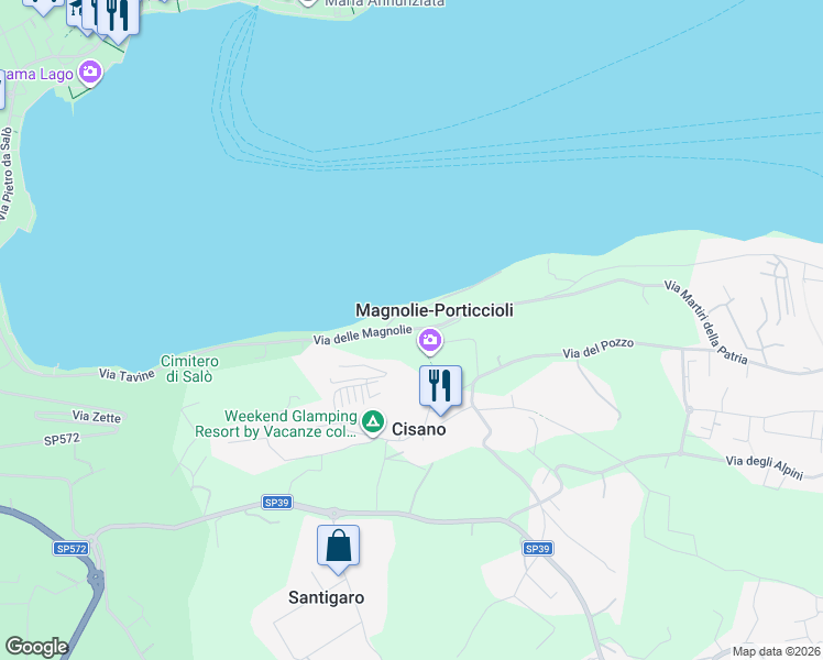 map of restaurants, bars, coffee shops, grocery stores, and more near 24 Via Porticcioli in Magnolie-porticcioli