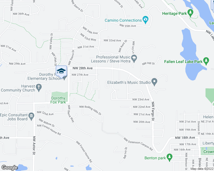 map of restaurants, bars, coffee shops, grocery stores, and more near 2516 Northwest Magnolia Street in Camas