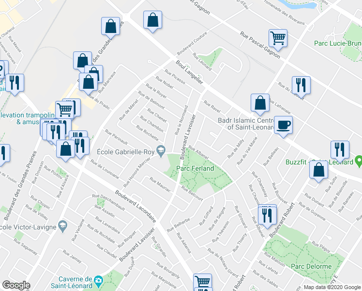 map of restaurants, bars, coffee shops, grocery stores, and more near 6119 Boulevard Lavoisier in Montréal