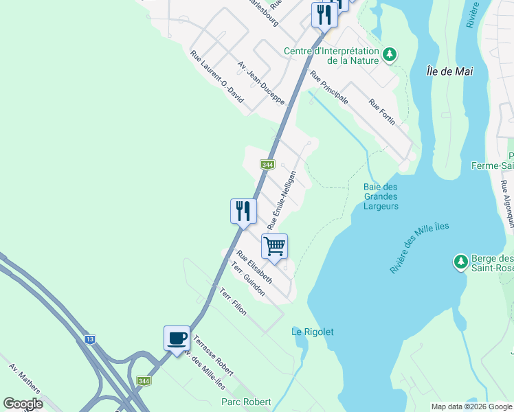 map of restaurants, bars, coffee shops, grocery stores, and more near 186 Rue Diane-Juster in Boisbriand
