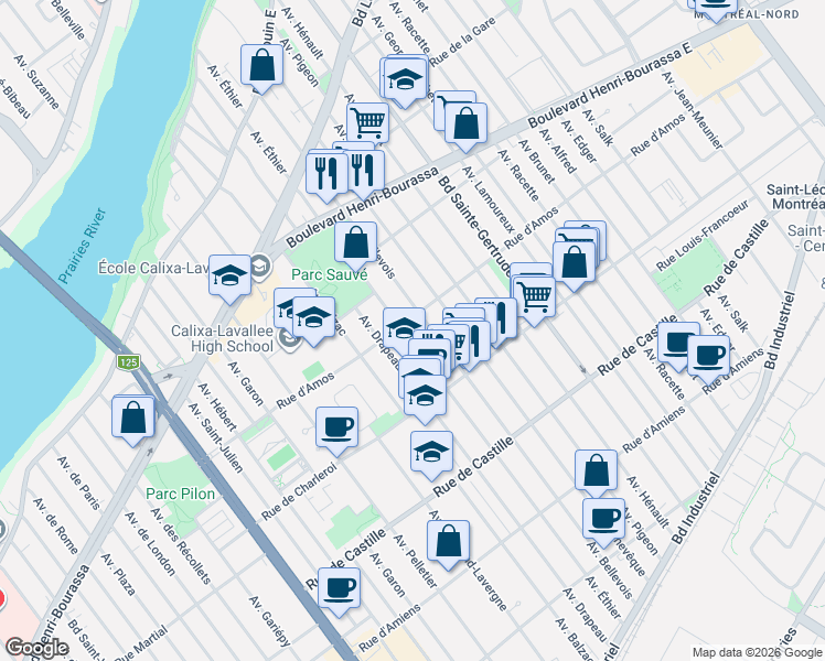 map of restaurants, bars, coffee shops, grocery stores, and more near 11269 Avenue Éthier in Montréal