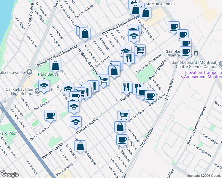 map of restaurants, bars, coffee shops, grocery stores, and more near 11023 Boulevard Sainte-Gertrude in Montréal