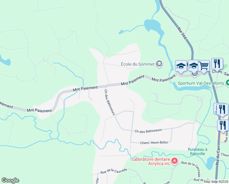 map of restaurants, bars, coffee shops, grocery stores, and more near 104 Chemin des Bâtisseurs in Val-des-Monts