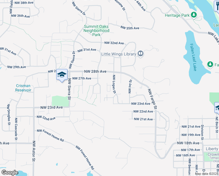 map of restaurants, bars, coffee shops, grocery stores, and more near 2545 Northwest Magnolia Street in Camas