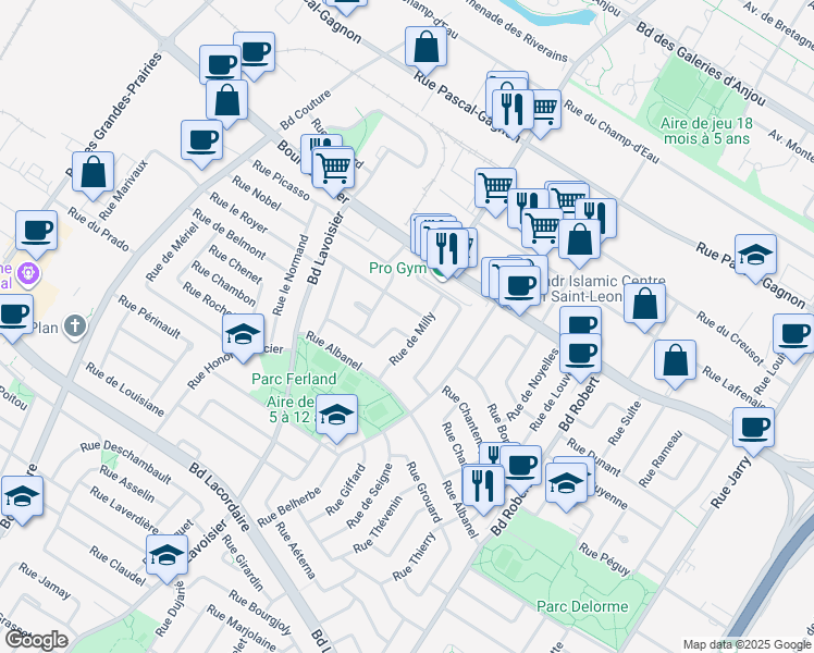 map of restaurants, bars, coffee shops, grocery stores, and more near in Montreal