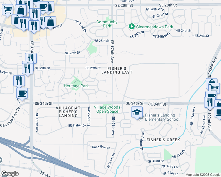 map of restaurants, bars, coffee shops, grocery stores, and more near 17501 Southeast 31st Circle in Vancouver