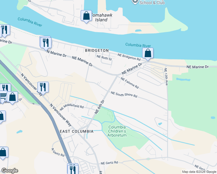 map of restaurants, bars, coffee shops, grocery stores, and more near 339 Northeast South Shore Road in Portland