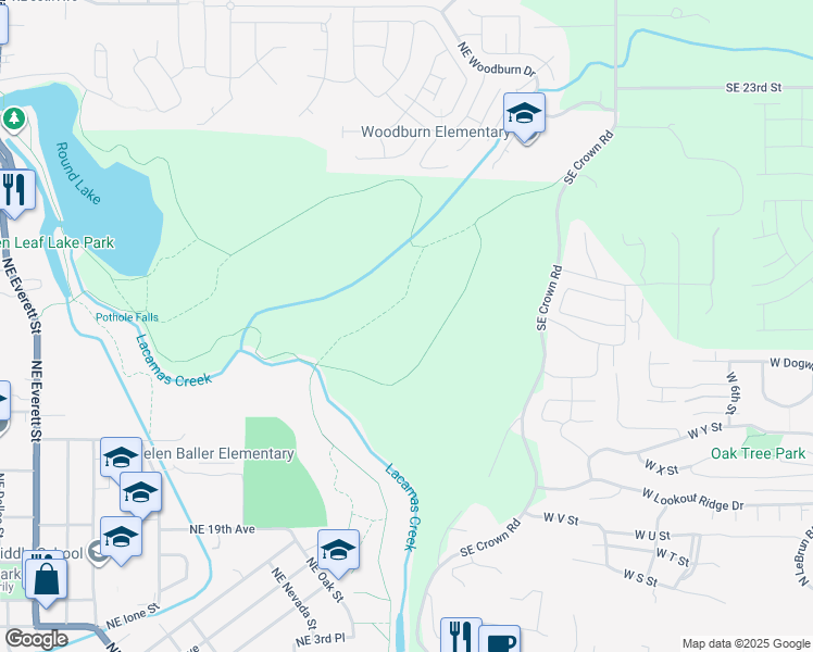 map of restaurants, bars, coffee shops, grocery stores, and more near 800 Northeast 3rd Avenue in Camas