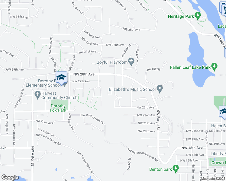 map of restaurants, bars, coffee shops, grocery stores, and more near 2529 Northwest Logan Street in Camas
