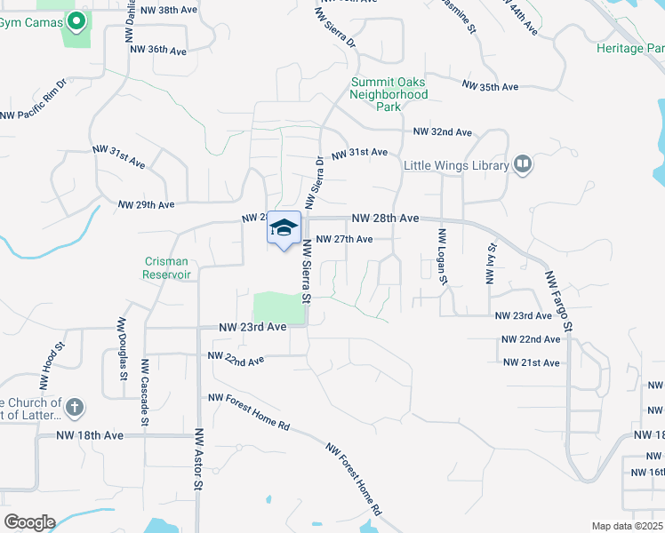 map of restaurants, bars, coffee shops, grocery stores, and more near 1836 Northwest 26th Avenue in Camas