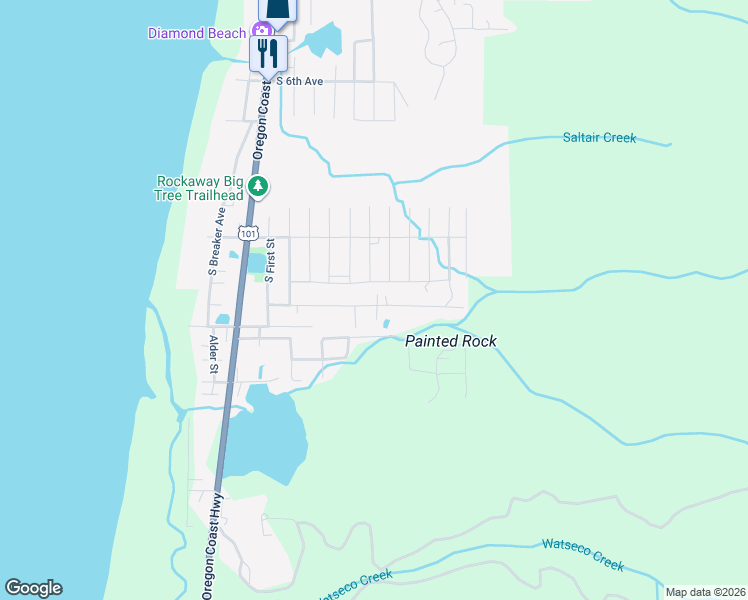 map of restaurants, bars, coffee shops, grocery stores, and more near 8590 South Victoria Avenue in Rockaway Beach