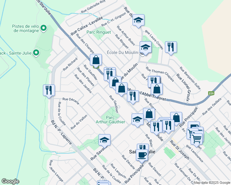map of restaurants, bars, coffee shops, grocery stores, and more near 860 Montée Sainte-Julie in Sainte-Julie