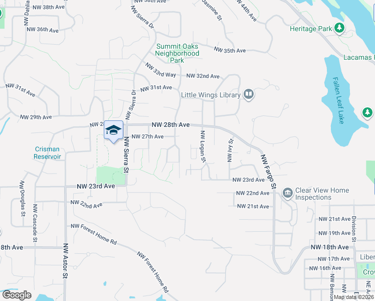 map of restaurants, bars, coffee shops, grocery stores, and more near 2625 Northwest Magnolia Street in Camas