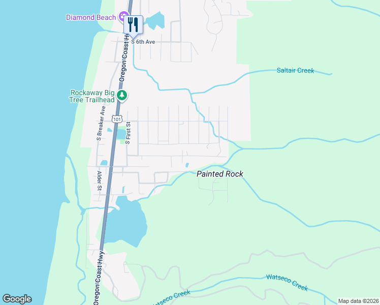 map of restaurants, bars, coffee shops, grocery stores, and more near 8590 South Victoria Avenue in Rockaway Beach