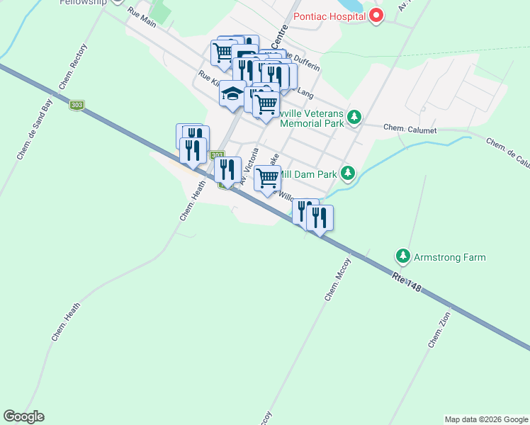 map of restaurants, bars, coffee shops, grocery stores, and more near 425 Québec 148 in Shawville