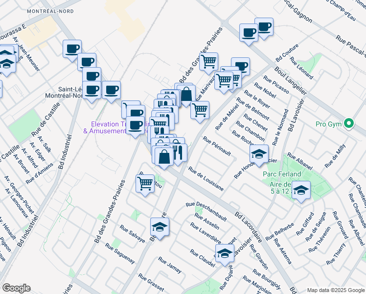 map of restaurants, bars, coffee shops, grocery stores, and more near 5869 Boulevard Couture in Montréal