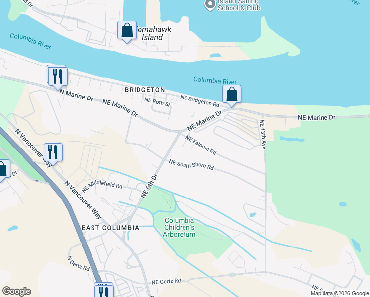 map of restaurants, bars, coffee shops, grocery stores, and more near 10458 Northeast 6th Drive in Portland