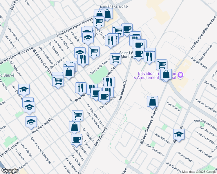 map of restaurants, bars, coffee shops, grocery stores, and more near in Montreal