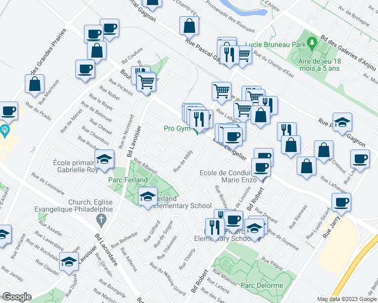 map of restaurants, bars, coffee shops, grocery stores, and more near 8733 Rue d'Arras in Montreal