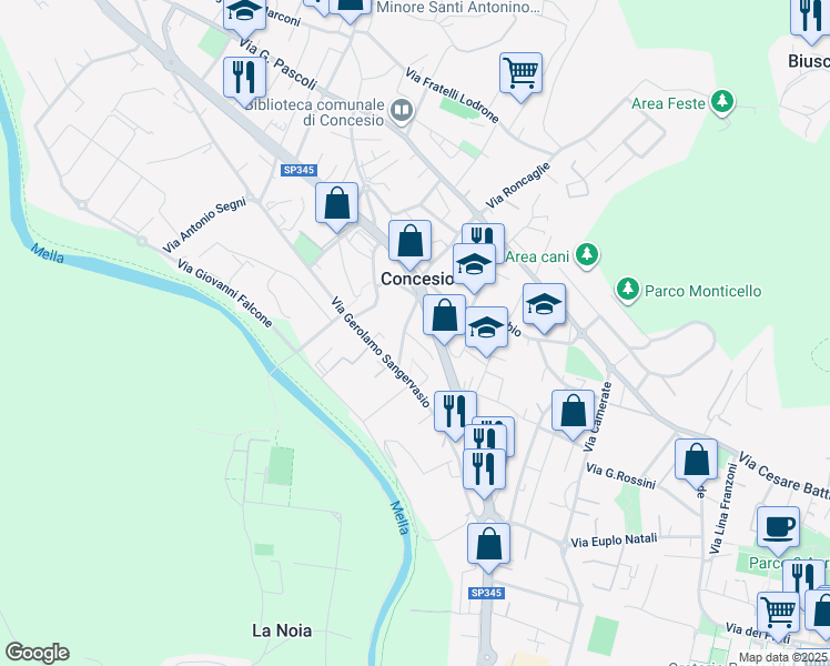 map of restaurants, bars, coffee shops, grocery stores, and more near 10 Via Due Muri in Concesio